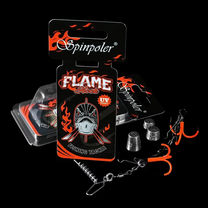 Kit de pêche Spinpoler Flame Stinger Rig hameçon triple UV pour leurre souple type shad pêche en mer occasions spéciales
