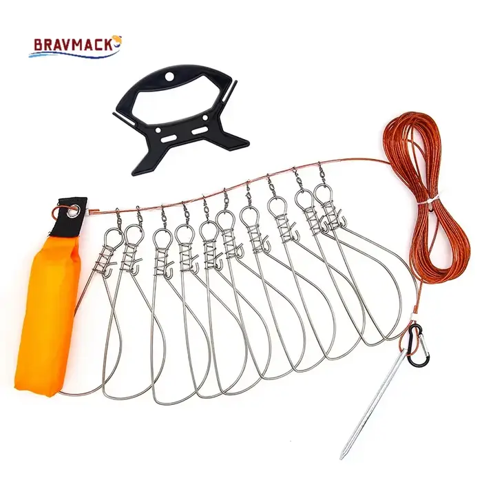 Lanière inox 5m avec mousqueton pour poissons - Ceinture de blocage avec moulinet pour pêche sportive