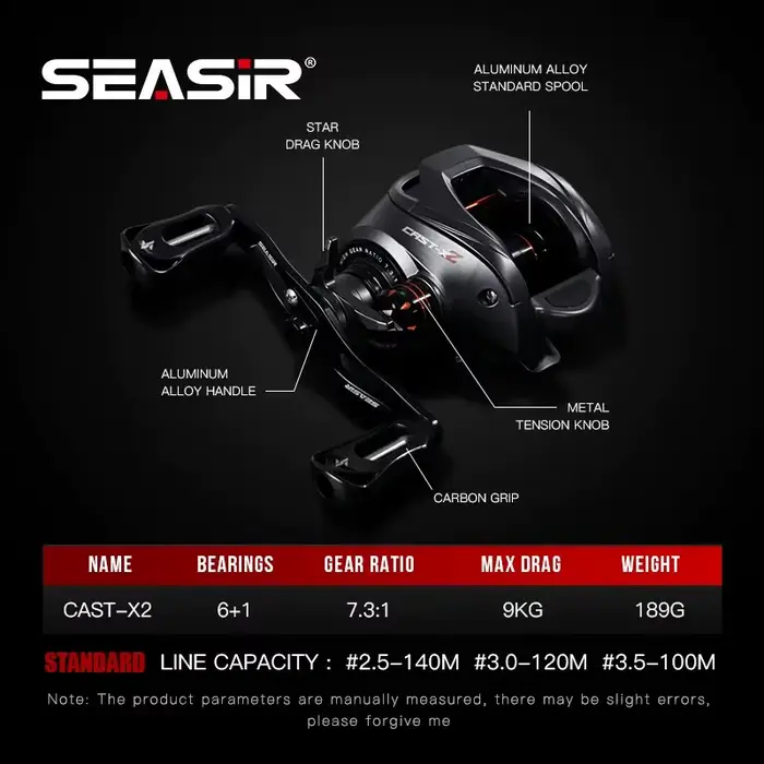 SEASIR Cast X2 Baitcasting Reel 7.3:1 Hybrid Ceramic Bearing Carbon Fiber Washer