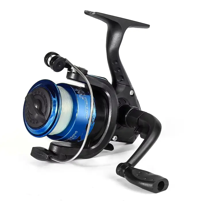 Moulinet de pêche spinning DNDYUJU 5.2:1 avec bobine pré-équipée et leurres pour pêche au lancer