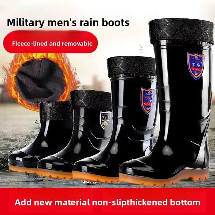 Bottes PVC pêche homme imperméables antidérapantes tube haut avec semelle caoutchouc et doublure polaire