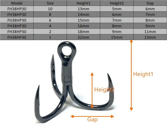 30 hameçons triples pêche tige courte nickel noir forgés haute qualité FH38HP30 accessoires