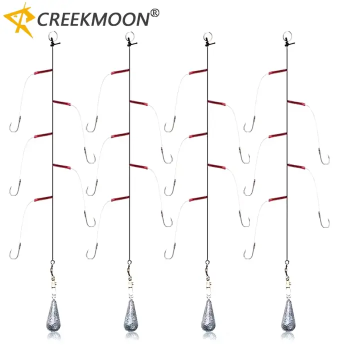 5 ensembles montages pêche avec hameçons acier carbone - Plombs de 3# à 13# pour mer