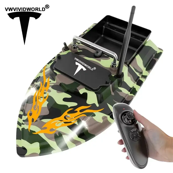 Bateau appât RC VWVIVIDWORLD 2025 - 2kg de charge, navigation fixe, étanche, 4 feux de nuit pour pêche