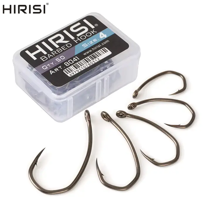 Hameçons Hirisi 8041 50 pièces ardillonnés acier inoxydable haute carbone revêtus PTFE anti-rouille