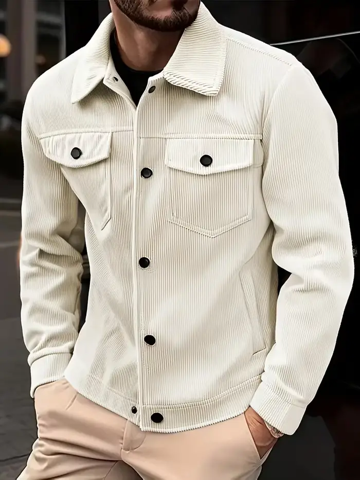 Veste velours côtelé homme pêche occasionnelle - Haut extérieur polyvalent toutes occasions
