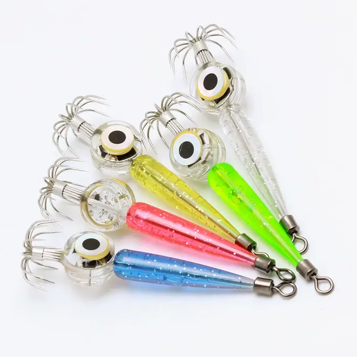 Hameçon calmar lumineux LED avec accessoires parapluie pour pêche mer octopus flash sous-marin