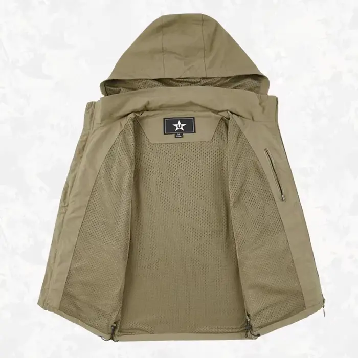 Veste de pêche homme déperlante avec capuche amovible et multiples poches pour le printemps