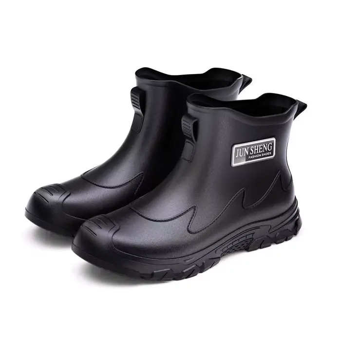 Bottes de pluie courtes homme noir et rouge imperméables antidérapantes pour pêche et activités extérieures