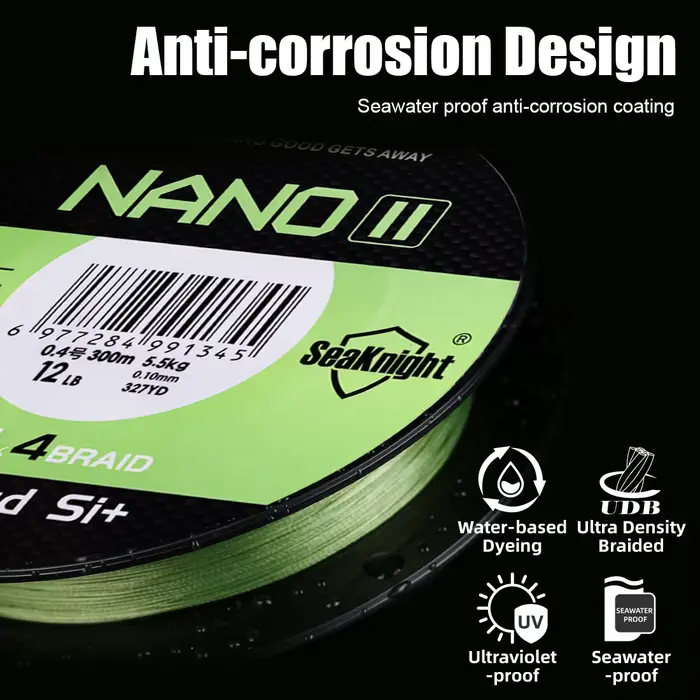 Ligne de pêche tressée PE 4 brins SeaKnight NANOII, diamètre ultrafine, traitement anti-UV et anti-sel