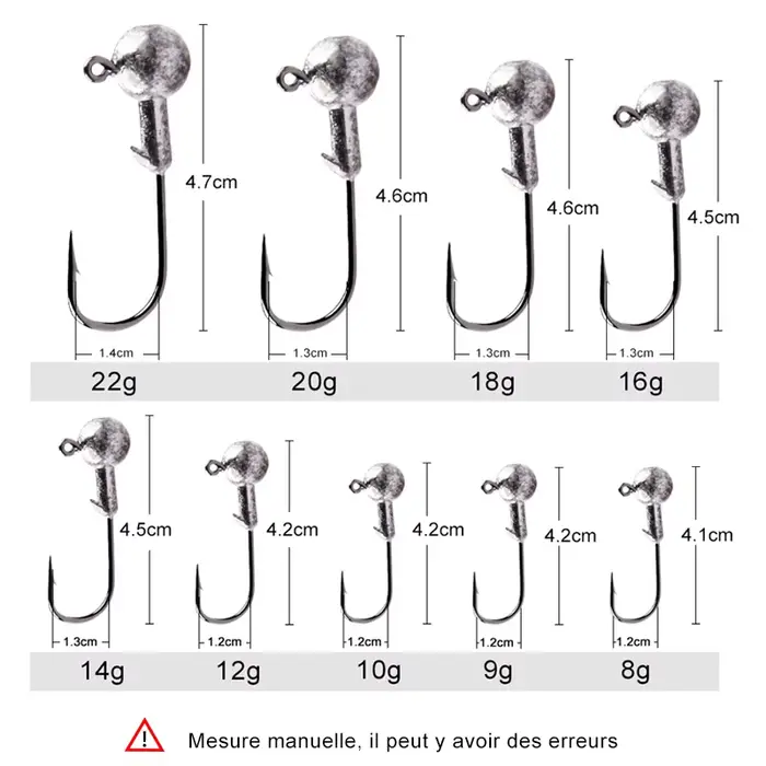 Têtes plombées MEREDITH 1g à 22g pour pêche au brochet et carnassiers en eau douce