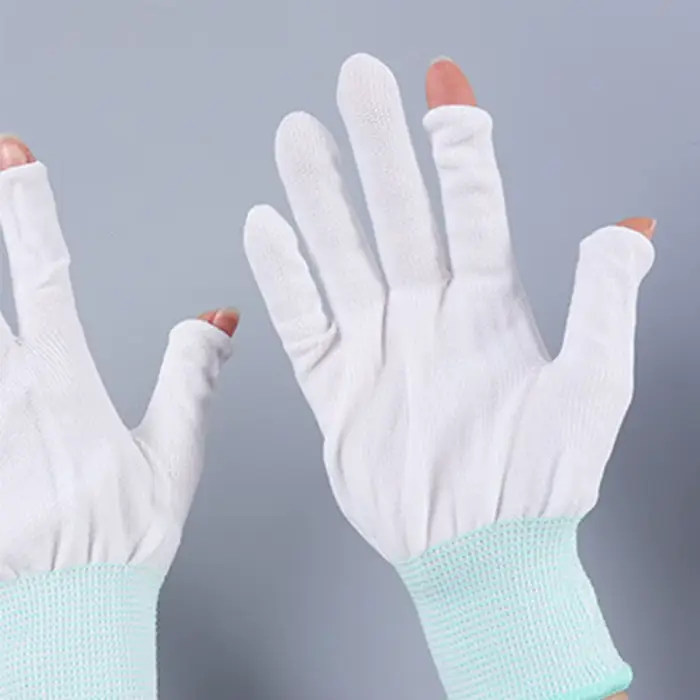 Gants nylon ultra-fins été deux trois doigts cueillette thé pêche travail fingerless protection légère