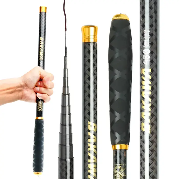 Canne carbone télescopique BAKAWA mini voyage 2.7 à 7.2m ultra légère - Pêche carpe eau douce portable