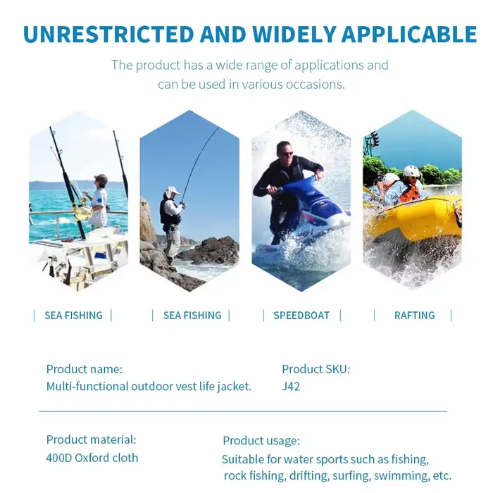 Gilet de sauvetage pêche haute flottabilité réglable pour sports nautiques et pêche sécurité