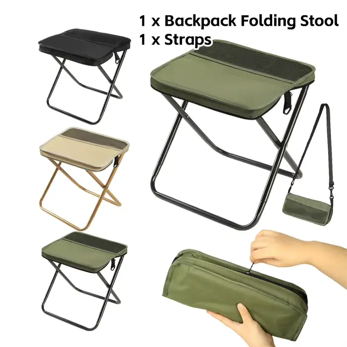 Chaise pliante avec rangement intégré et filet pour pique-nique, jardinage et pêche