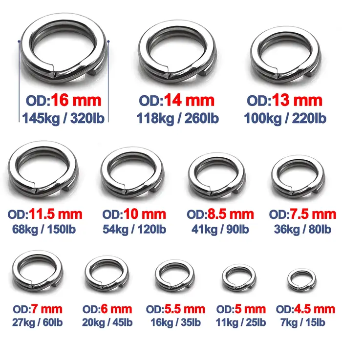 Anneaux split acier inox aplatis 30-200 pièces pour leurres pêche mer lourde - accessoires