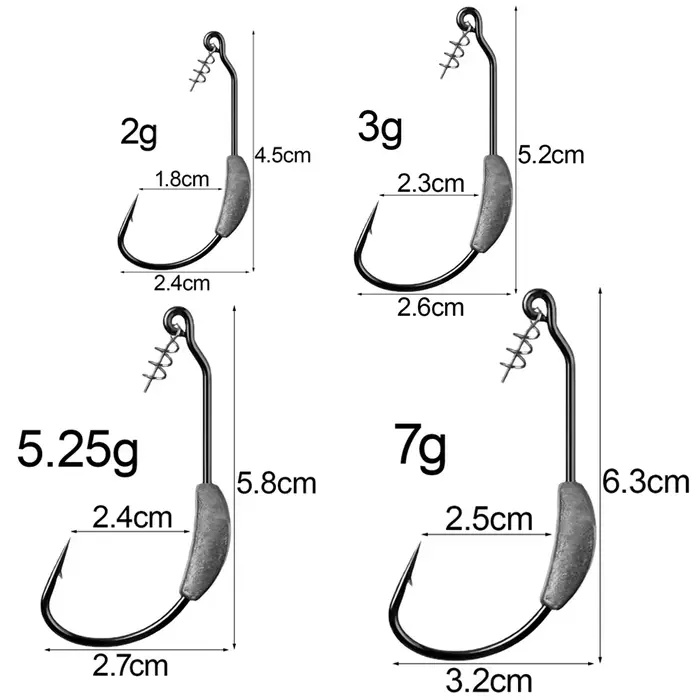 Hameçons offset avec ressort pour leurres souples Texas rig pêche 2g 3g 5g 7g