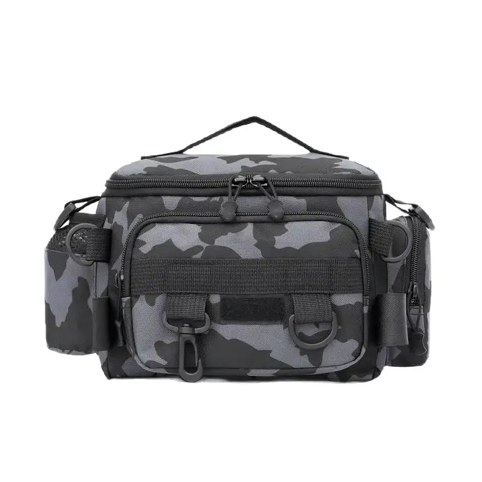 Sac ceinture pêcheur noir rangement matériel pêche porte-canne intégré sport extérieur pêche nomade