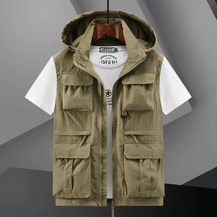Veste de pêche respirante à capuche détachable - Veston multi-poches qualité premium pour homme printemps