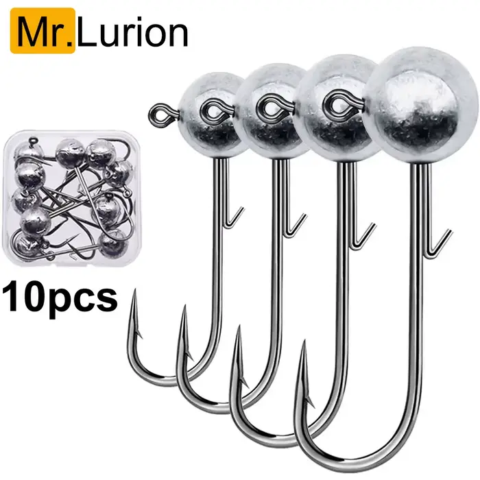 Hameçons jig MrLurion 2g-20g tête ronde acier carbone pour leurres souples - Matériel pêche carnassiers