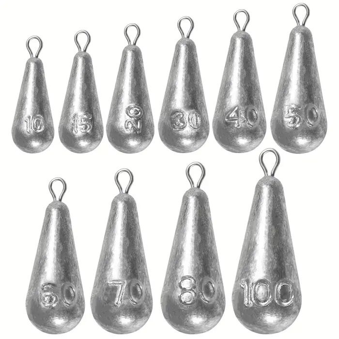 Plombs de pêche goutte 10 tailles pour drop shot et casting en eau douce et mer