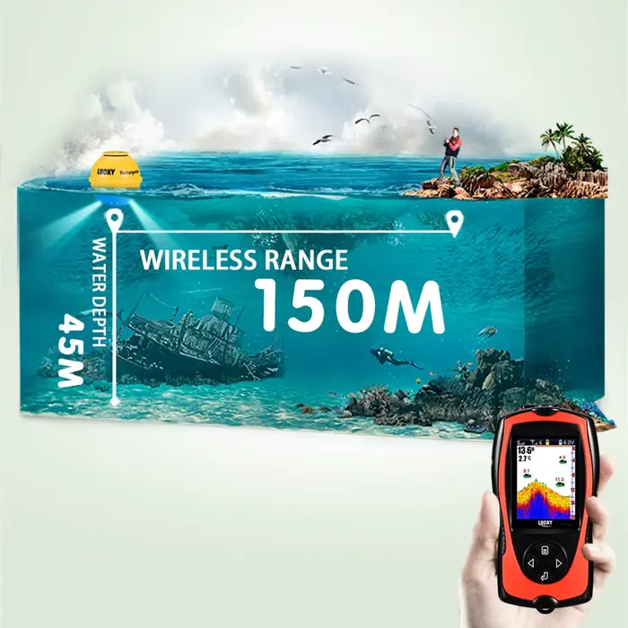 Sonar de pêche Lucky FF1108 sans fil rechargeable 45m profondeur détection poissons portable