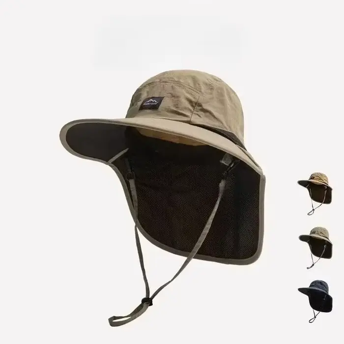 Chapeau pêcheur anti-vent séchage rapide avec rabat nuque - Protection UV pour activités outdoor