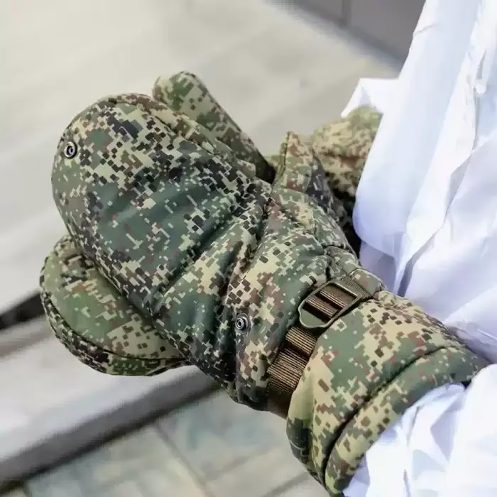 Gants hiver camouflage russe VKBO : isolation coton fourrure, protection vent, pêche grand froid