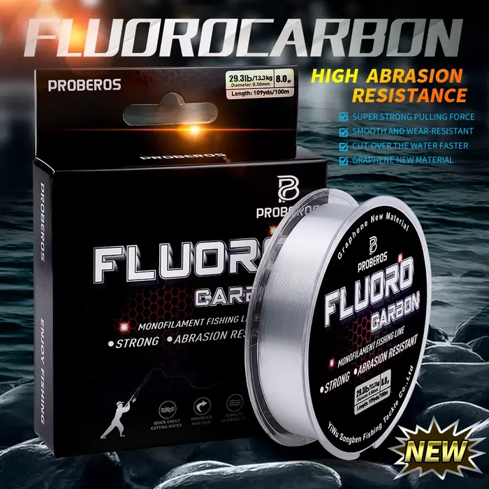 Fil fluorocarbone PROBEROS 100M 2.2LB-29.3LB pour pêche à la carpe et ligne plongeante