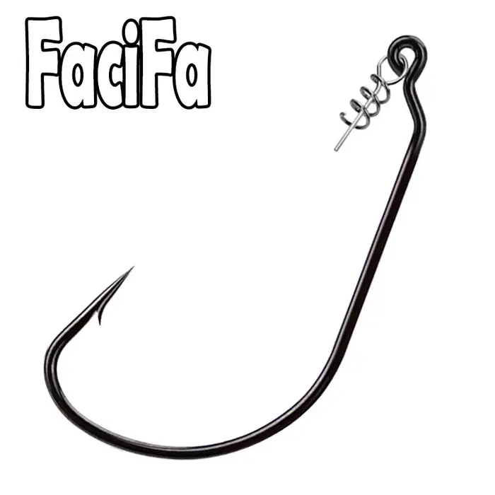 20 pcs Fishing Worm Hook avec Spring Twist Lock pour vers souples - Hameçon barbelé basse et carpe