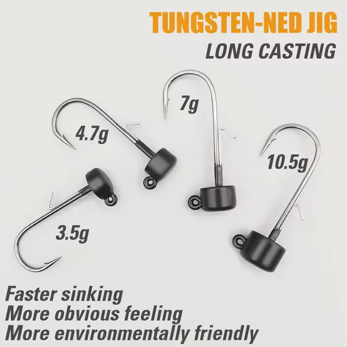 Tête plombée tungstène LUREHOLIC Ned Jig avec hameçon Mustad Norvège pour pêche longue distance