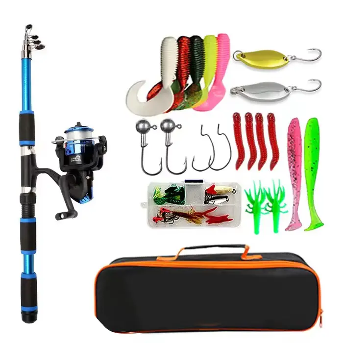 Kit complet de pêche télescopique avec canne, moulinet et accessoires pour voyage et débutants
