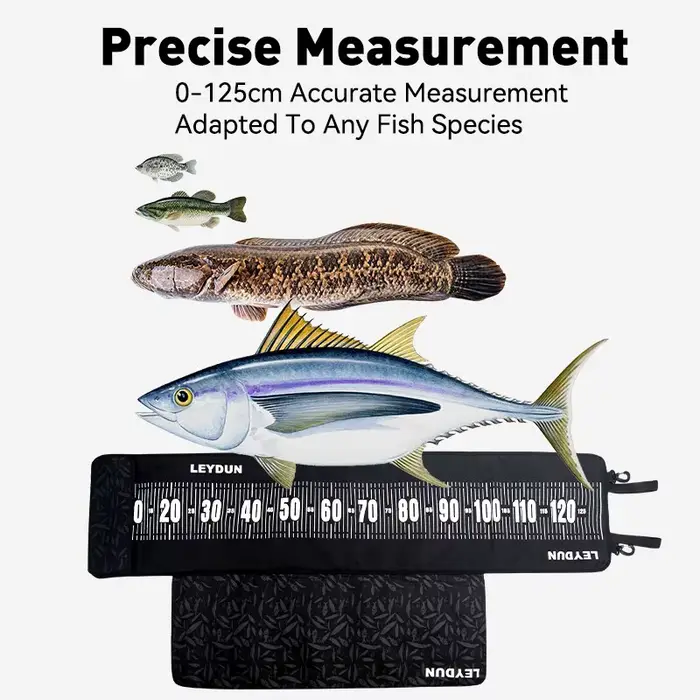 Tapis mesure poissons LEYDUN 125cm avec échelle graduée et base genoux rembourrée pour pêche précise