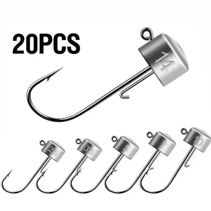 20 hameçons Ned Rig tête champignon 2.5g à 14g - Acier haute teneur en carbone pour leurres souples
