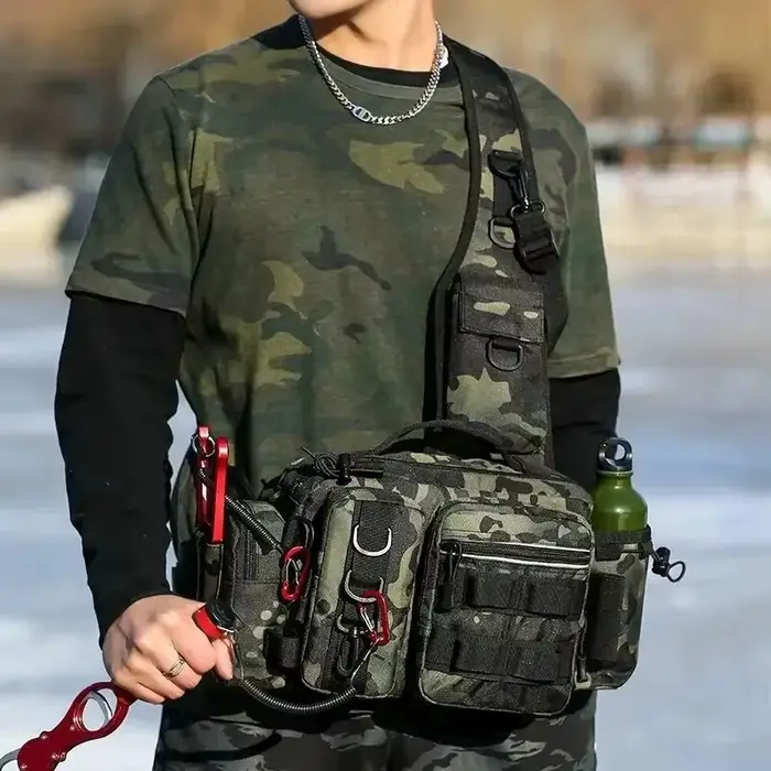 Nouveau sac pêche grande capacité avec boîte à appâts - sac bandoulière/ceinture 3 en 1 pour cannes