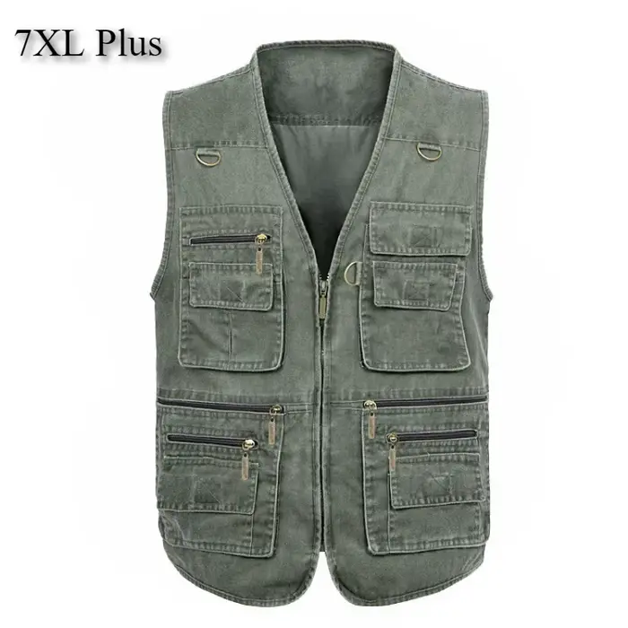Veste de pêche homme 7XL été 16 poches, parka multi-poches coton pour randonnée et extérieur