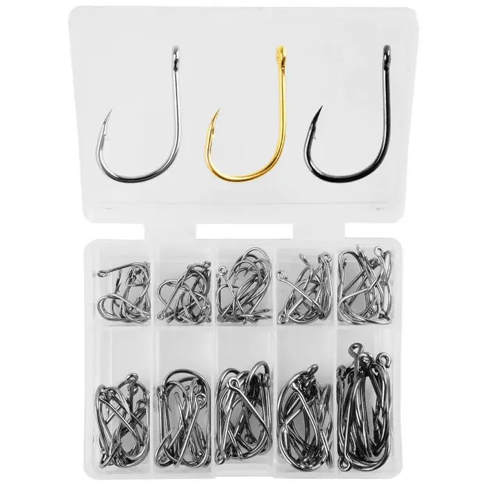 Kit de 100 hameçons simples circulaires Aorace en acier carbone pour carpe, pêche à la mouche et mer