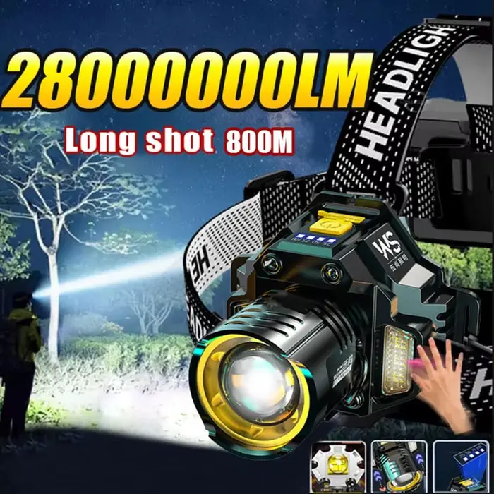 Lampe frontale LED rechargeable zoom télescopique haute luminosité étanche pêche travail