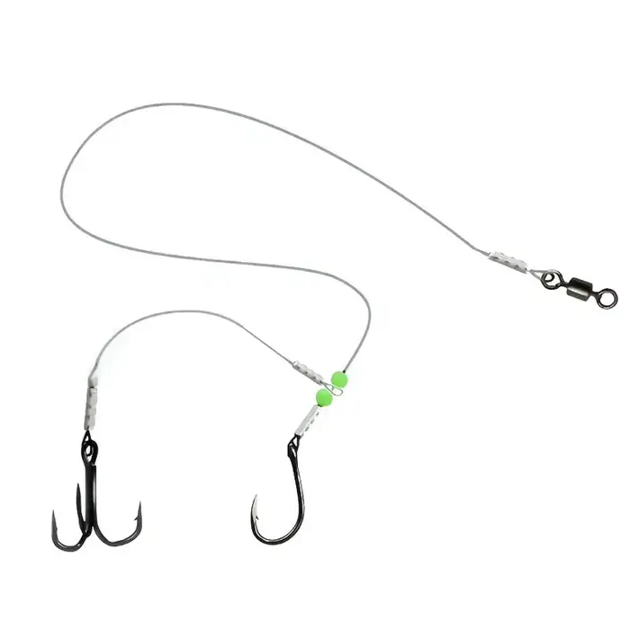Montage de pêche double hameçon appât vivant anti-emmêlement avec perles lumineuses - acier inoxydable