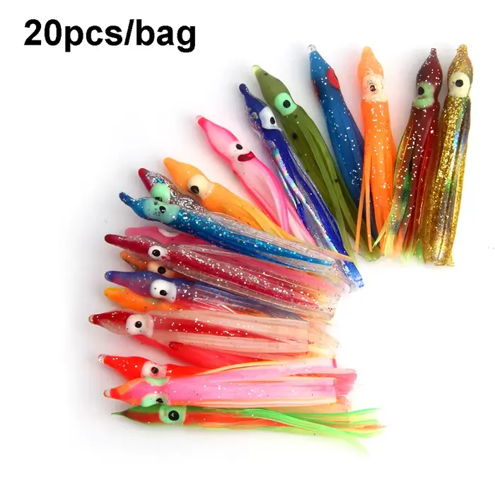 Lot 20 pièces leurre souple poulpe 6.5cm - Skirt caoutchouc pour jig et pêche thon voilier
