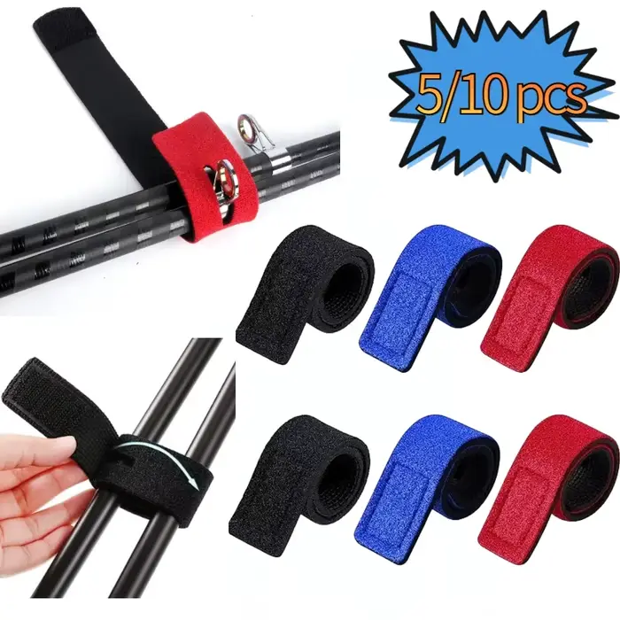 5/10 sangles élastiques anti-dérapantes pour canne à pêche - Bande de fixation réutilisable pour accessoires