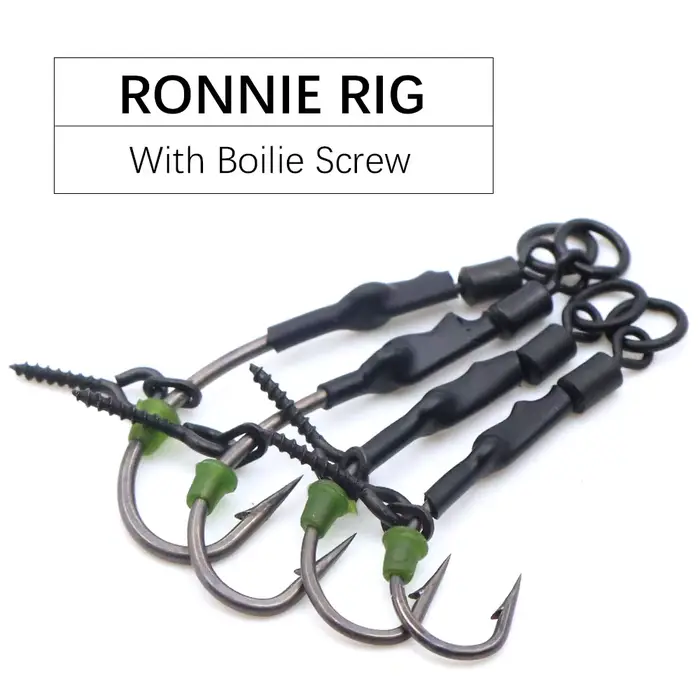 4PCS Ronnie Rig curve shank hameçons barbelés pop-up esche boilie screw hair rig terminal tackle
