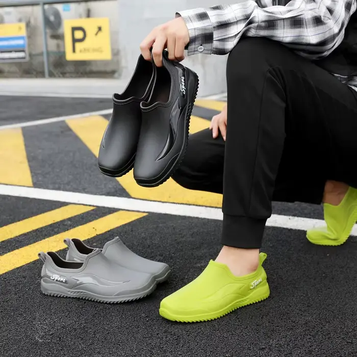 Bottes de pluie basses mode homme pour pêche loisir antidérapantes résistantes en PVC facile à enfiler