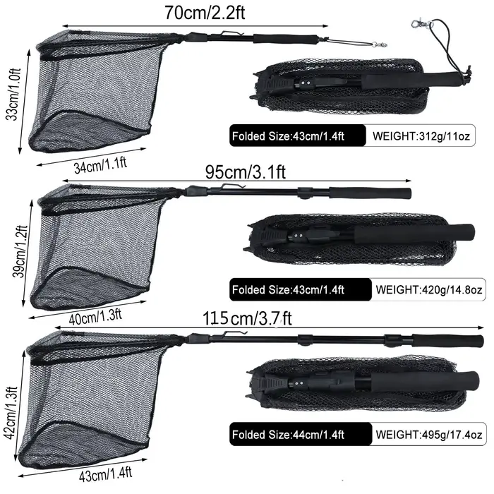 Filet de pêche Sougayilang rétractable pliable portable 70cm 95cm 115cm pour carnassiers