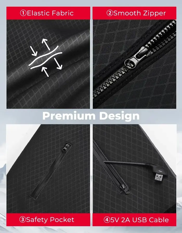 Veste chauffante électrique USB pour pêche hivernale - Veston thermique hommes femmes activités outdoor