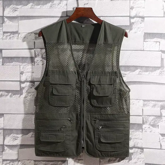 Veste légère mesh homme pour pêche camping travail été sport extérieur fermeture zippée