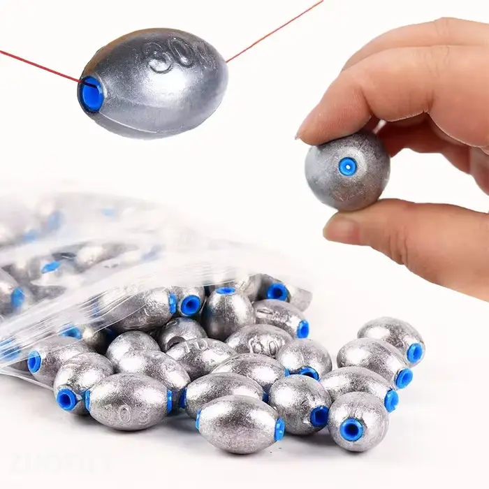 10 plombs oliviers creux avec bouchon plastique - poids de pêche 10 à 60g pour montages coulissants