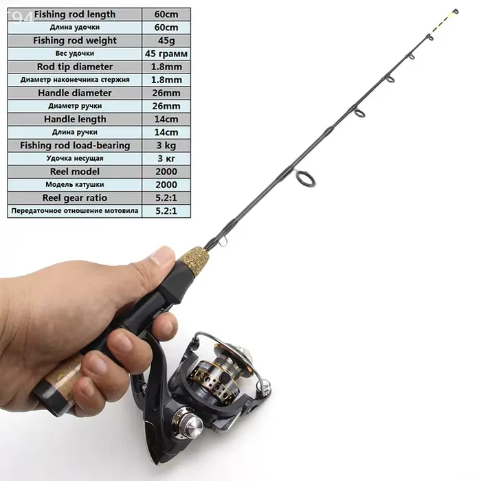 Canne à pêche glace portable 60cm 2 brins carbone léger pour carpe et truite en rivière étang