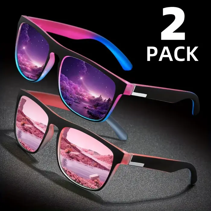 2 paires lunettes de soleil polarisées dégradé carrées pour pêche en mer - Anti-éblouissement voyage