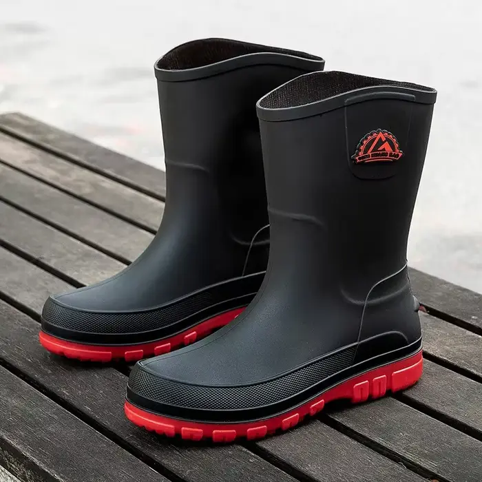 Bottes de pêche imperméables homme anti-dérapantes mi-mollet avec fourrure pour extérieur